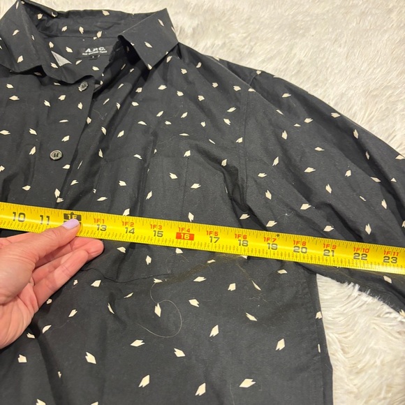 A.P.C. Rue Madame Paris Mens Black Poplin Printed Long Sleeve Button Shirt Large - Picture 3 of 8